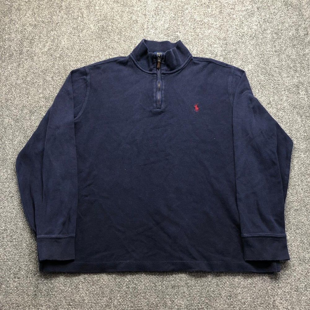 Polo Ralph Lauren Estate Rib Quarter Zip Pullover Navy Blue Mens Large